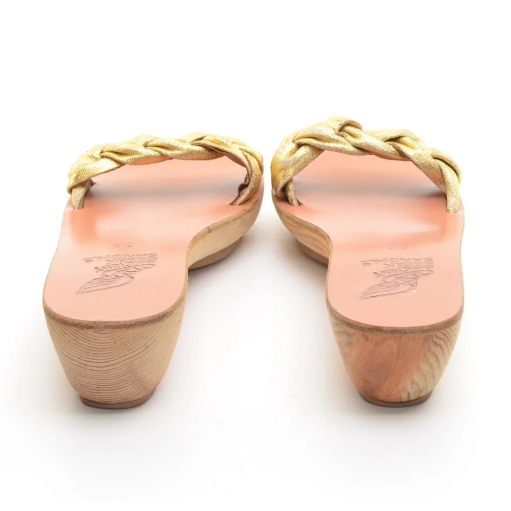 Ancient Greek Sandals Gold Braided Wooden Slides 39